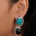 Siya Luxe | Dual-Tone S-Curve Turquoise and Black Onyx Earrings - Fashion Earrings for Women
