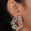 Siya Luxe | Mint Green Pear Stone CZ Cluster Hoop Earrings - Fashion Earrings for Women