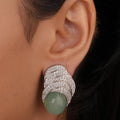 Siya Luxe | Scalloped Cubic Zirconia Pave Mint Green Stud Earrings - Fashion Earrings for Women