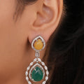 Siya Orra|Pear-Cut Two-Tone Teardrop Halo Earrings - Fashion Earrings for Women