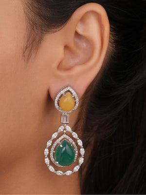 Siya Orra|Pear-Cut Two-Tone Teardrop Halo Earrings - Fashion Earrings for Women