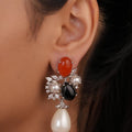 Siya Luxe | Multi-Gemstone Cluster Pearl Drop Earrings - Fashion Earrings for Women