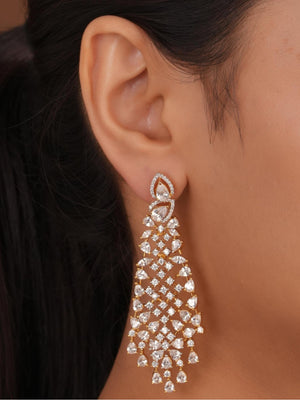 Siya Luxe | Ornate Gold-Plated CZ Chandelier Earrings - Fashion Earrings for Women