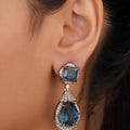 Siya Luxe |Deep Blue Teardrop Halo Dangle Earrings - Fashion Earrings for Women