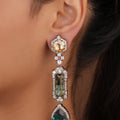 Siya Luce | Multicolor Geometric Crystal Three-Tier Drop Earrings - Fashion Earrings for Women