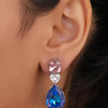 Siya Luxe | Pink Cushion Cut and Royal Blue Teardrop Crystal Earrings - Fashion Earrings for Women
