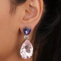 Siya Luxe |Tanzanite Blue and Light Pink Crystal Statement Drop Earrings - Fashion Earrings for Women