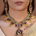 Samraagni-silver Jadau Peacock Necklace Set