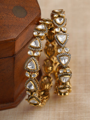 Sitaratna trillion moissanite gold-plated bangle pair styled on wrist