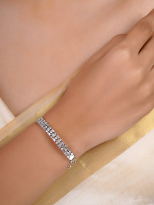 SITAMANI baguette grid AD/CZ bracelet in silver tone with rectangular and round clear stones by SITA JEWELRY