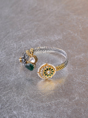 Sitamohur peacock green stone dual-tone fusion cuff styled on the wrist