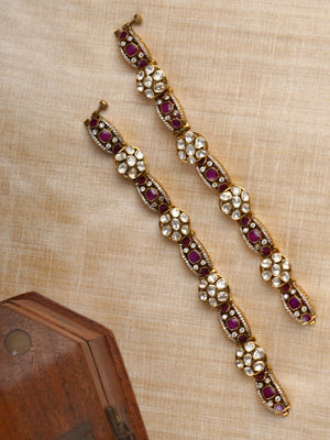 Sitaratna ruby and white moissanite gold-plated bracelet pair styled on wrist