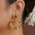 Sitamahor antique gold ruby crescent fusion statement earring styled on the ear