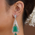Sitamani emerald green geometric CZ statement earring styled on the ear