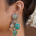 Sitamohur green stone animal hoop fusion statement earring styled on the ear