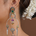 Sitamahor lotus sun medallion fusion drop earring with mixed-metal detailing styled on the ear