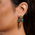 Sitamohur turquoise ruby bird motif fusion drop earring with mixed silver and gold-tone detailing