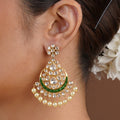 Samragni green meena kundan pearl chandbali earring with white stones and gold-tone setting