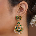 Samragni emerald green kundan pearl chandbali earring with white stones and gold-tone detailing