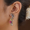 SITA RATNA ruby floral vine moissanite earrings in handcrafted 925 sterling silver with antique gold polish