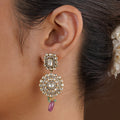 SITA RATNA round halo ruby drop moissanite earrings handcrafted in 925 sterling silver