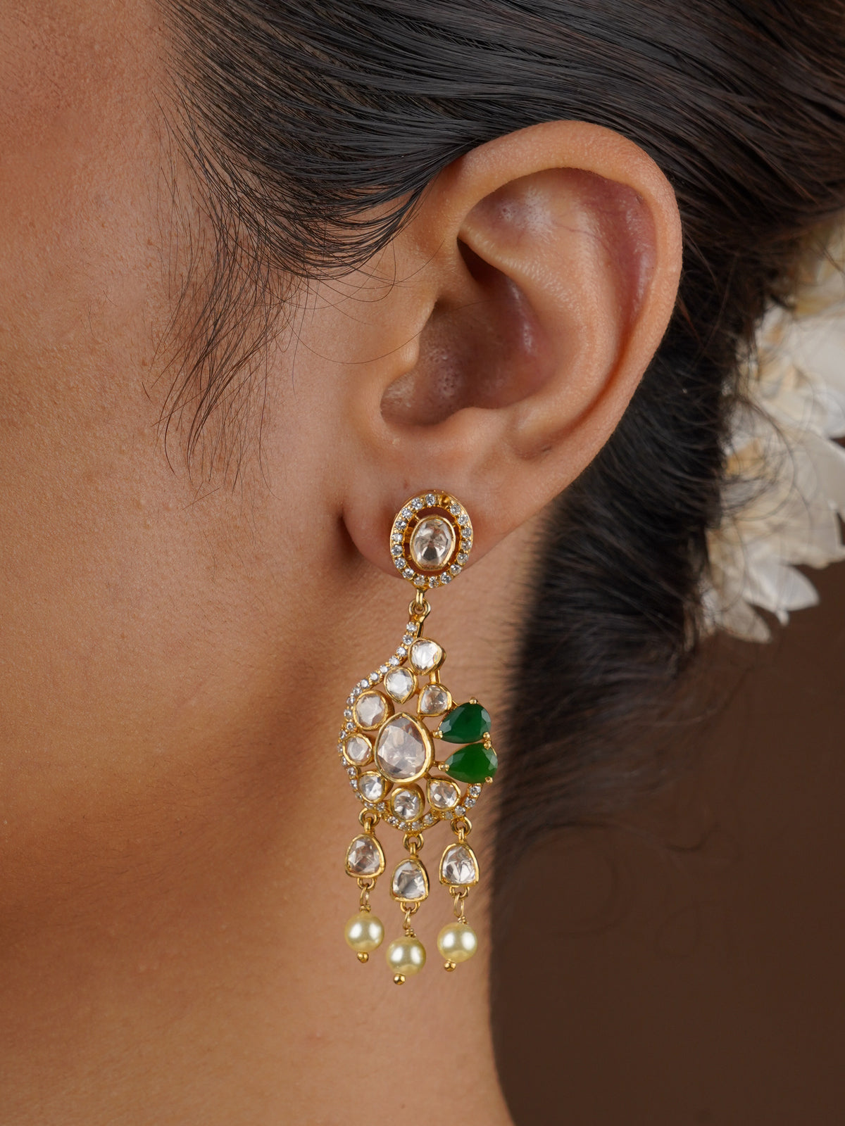 SITA RATNA green paisley pearl moissanite earrings handcrafted in 925 sterling silver