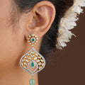 SITA RATNA green teardrop halo moissanite earrings handcrafted in 925 sterling silver
