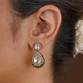 SITA RATNA green enamel teardrop moissanite earrings handcrafted in 925 sterling silver
