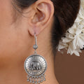 Sitavan elephant medallion oxidized tribal drop earring with engraved silver-tone round disc
