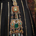 Sitamohur emerald paisley cascade fusion Juda hair ornament with turquoise ruby pearl and mixed-metal details