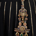 Sitamahor peacock rose multicolour fusion Juda hair ornament with pearls kundan-style stones and green drops