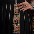 Sitamahor heritage medallion emerald fusion Juda hair ornament with ruby green stones pearl borders and bead tassels