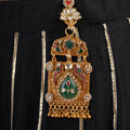Sitamahor emerald peacock kundan fusion Juda ornament with green teardrop centre ruby accents pearls and gold tassels