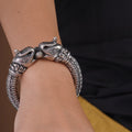 Sitavan twin elephant oxidized silver Kada with sculpted facing elephant heads and carved heritage band