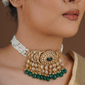 SITA RATNA green bead royal moissanite choker necklace styled front view