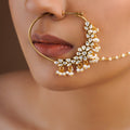 Sitaratna floral moissanite and pearl bridal nath handcrafted in 925 sterling silver