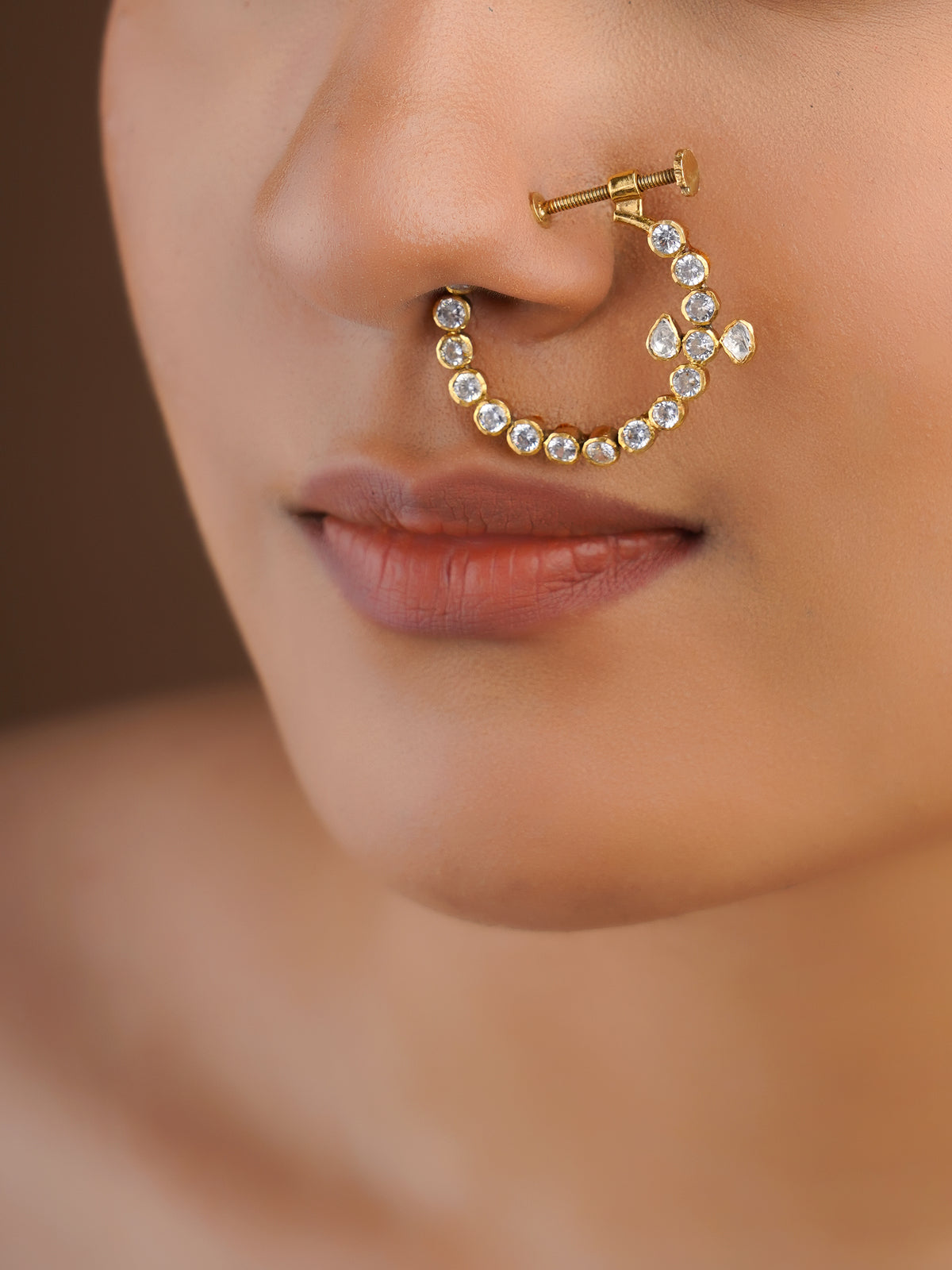 Sitaratna round white moissanite delicate nath handcrafted in 925 sterling silver