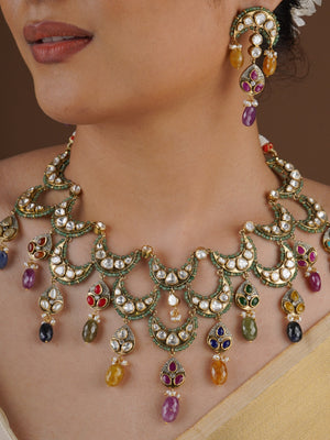 SITA RATNA matching multicolour moissanite drop earring from necklace set