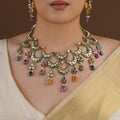 SITA RATNA multicolour crescent moissanite necklace set styled on model