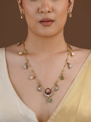 SITA RATNA ruby green charm moissanite necklace set three-quarter styling view