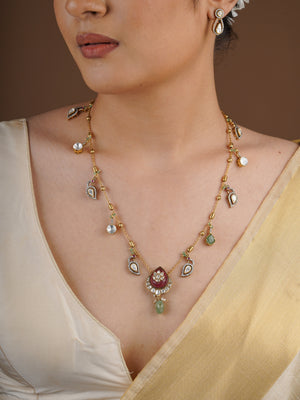 SITA RATNA ruby green charm moissanite necklace set full styled view