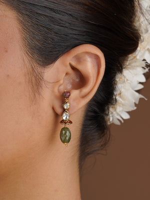 SITA RATNA multicolour pearl bead moissanite necklace set front view with matching earrings