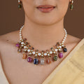 SITA RATNA multicolour pearl bead moissanite necklace set styled on model