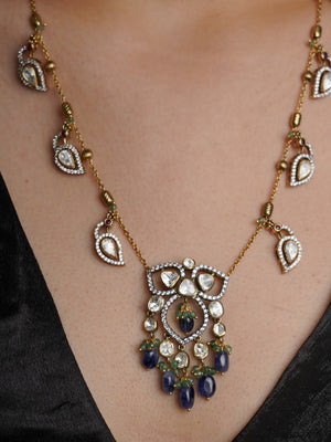 SITA RATNA matching teardrop moissanite earring from blue drop necklace set