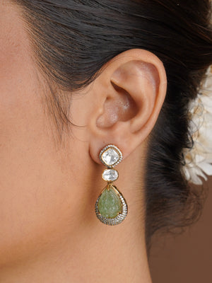SITA RATNA green carved drop moissanite necklace set full front styling view