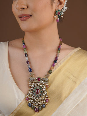 SITA RATNA multicolor heritage elephant pendant moissanite necklace close-up