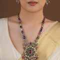 SITA RATNA multicolor elephant pendant moissanite necklace set styled on model