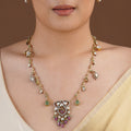 SITA RATNA pink drop teardrop charm moissanite necklace set styled on model