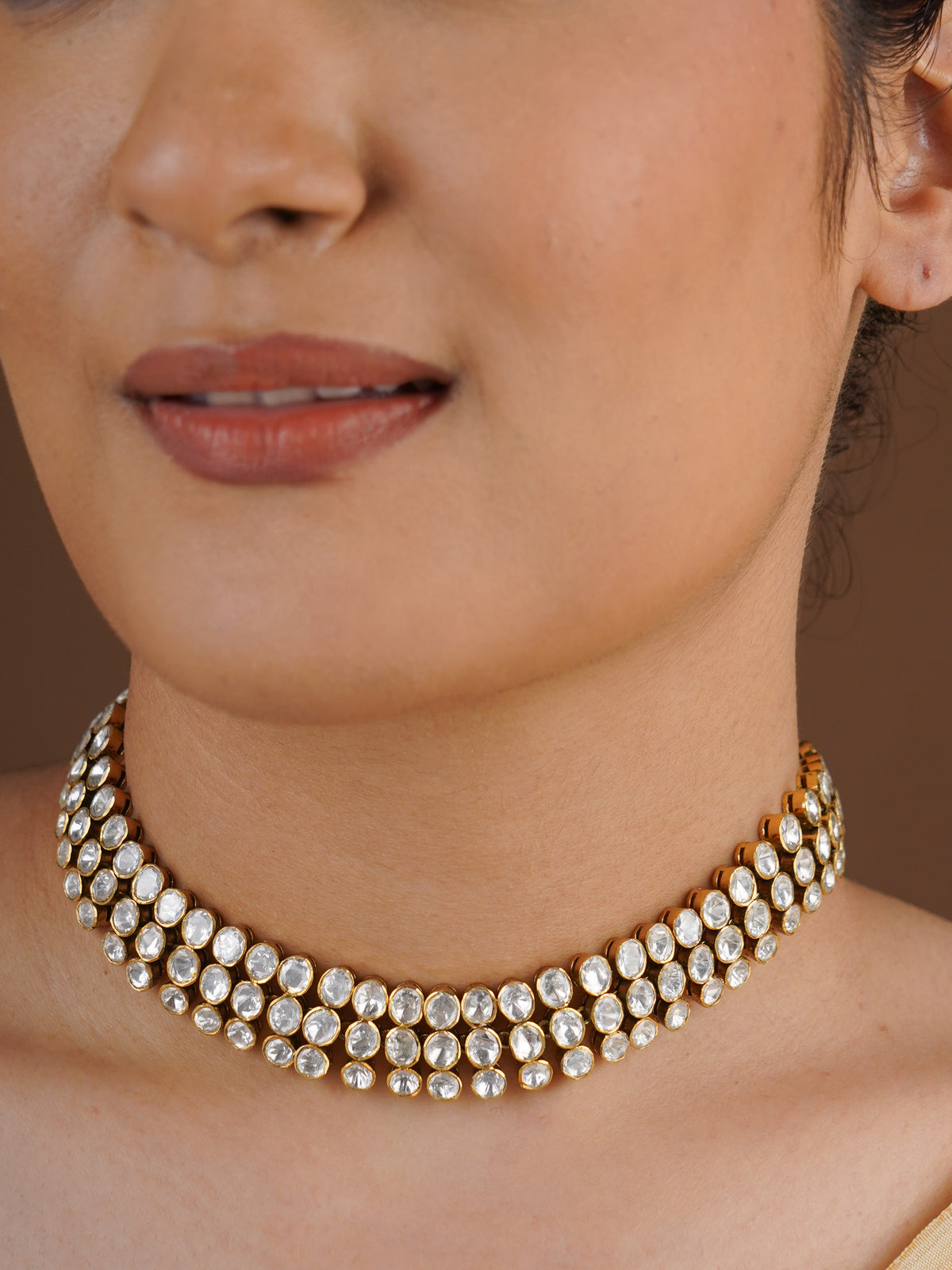 SITA RATNA graduated three-row moissanite collar choker front view
