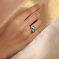 Sitamani contemporary silver-tone ring with two large mint-green faceted stones in a modern twin-stone setting